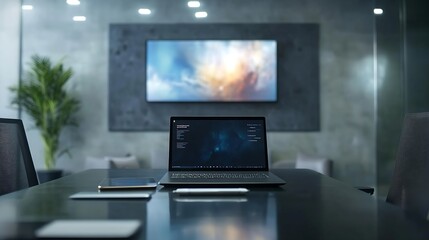 Aufkleber - Slide show presentation on display laptop and television in meeting room : Generative AI