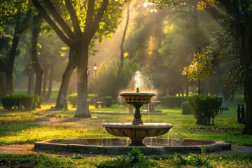 Wall Mural - Fountain in the middle park architecture outdoors nature.