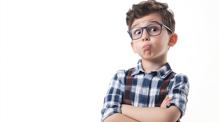 Poster - Young caucasian child education teacher isolated on white background looking sideways with doubtful and skeptical expression : Generative AI