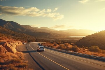 Sticker - Road car landscape mountain.