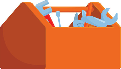 Poster - Classic orange toolbox is holding various tools for construction and repair