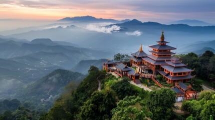 Wall Mural - oriental monastery in the middle of a jungle