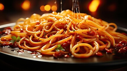 Sticker - A delicious looking pasta dish with sauce, toppings and cheese. Serving suggestion for a meal.