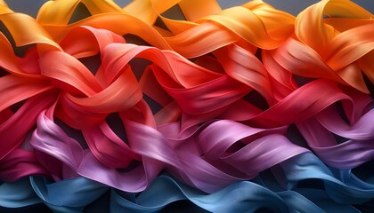 Aufkleber - Abstract image of wavy fabric in various shades of orange, red, pink, and blue