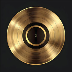 Shiny gold vinyl record on a black background, perfect for music themes, nostalgia, and vintage aesthetics.