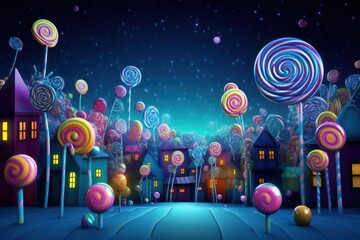 Wall Mural - Lollipop night confectionery cartoon.