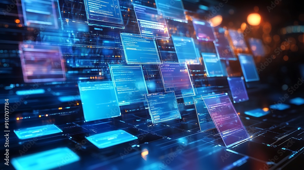 Networking File Generation Ui Abstract network grid with files and folders, futuristic software ...