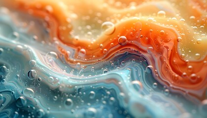 Aufkleber - Abstract image of swirling orange and blue liquid with bubbles