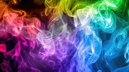 Poster - A vibrant array of colorful smoke dances and swirls against a dark backdrop, creating an abstract and ethereal scene