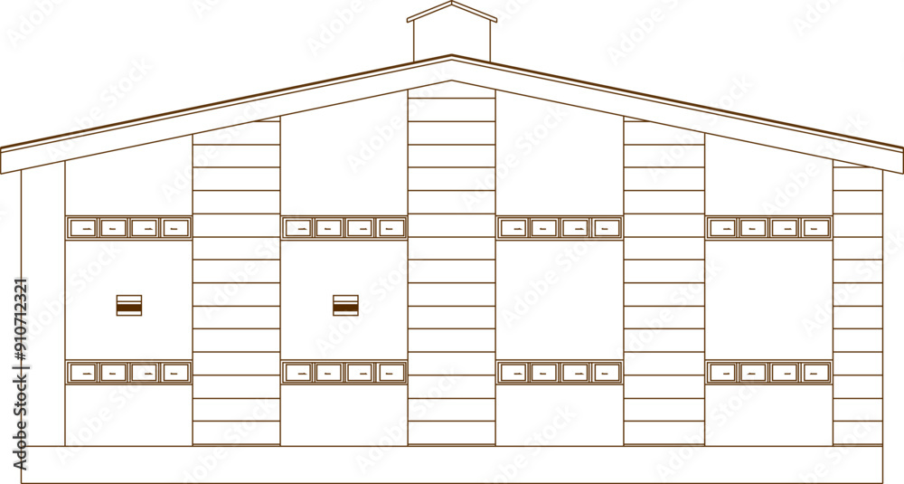 Manufactoring Building Drawing Vector sketch illustration of engineering design drawing for factory ...