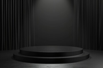 Wall Mural - Black Stage with Two Circular Platforms and Curtains