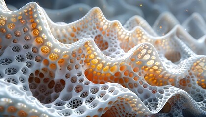 Leinwandbilder - Abstract 3D rendering of a white, organic surface with a honeycomb pattern
