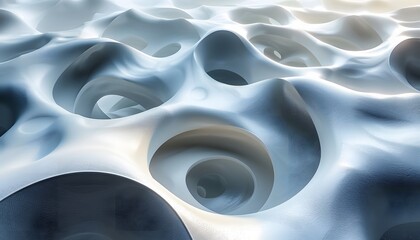 Aufkleber - A white, abstract, undulating surface with holes and hollows