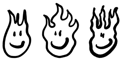 Wall Mural - Doodle sketch style of Emoji fire Smiling icon vector illustration for concept design.