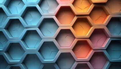 Leinwandbilder - Abstract hexagonal pattern in blue and orange hues