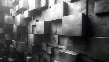 Aufkleber - A wall of stacked, dark gray, metallic cubes