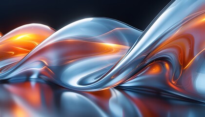 Aufkleber - Abstract, blue and orange wavy shapes with a metallic sheen
