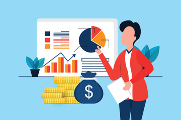 Poster - Business people working on monitor graph dashboard, smart business analysis, financial data report
