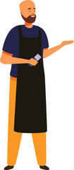 Poster - Male cashier is holding a credit card reader and gesturing with his other hand