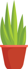 Wall Mural - Green houseplant with long, pointed leaves is growing in a red pot