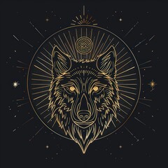 Wall Mural - Surreal aesthetic wolf logo blackboard wildlife emblem.