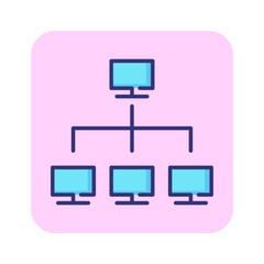 Poster - Computer network line icon. Monitors in flow chart. Information technology concept. Can be used for topics like data system, IT architecture, lan connection