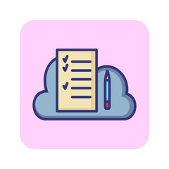 Poster - Cloud management line icon. Paper, list, check, pen. Business concept. Can be used for topics like information technology, data exchange, computing