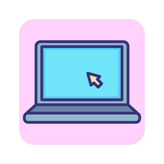 Poster - Computer line icon. Open laptop, monitor, cursor, pc. Information technology concept. Can be used for topics like workplace, internet technology, app design, hardware, software
