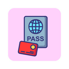 Poster - Personal documents line icon. Passport, plastic card, globe. Identification concept. Can be used for topics like travel, citizenship, immigration