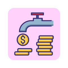 Poster - Revenue flow line icon. Faucet, dollar, stack of coins. Income concept. Can be used for topics like business, investment, assets, passive income