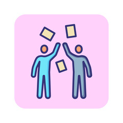 Poster - Shareholders line icon. Men throwing papers. Stock concept. Can be used for topics like prosperity, financial management, securities