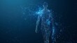 © win - Wire frame human full body in virtual reality. Medical blue print scanned 3D model. Polygonal technology design. Front, Back, Side view