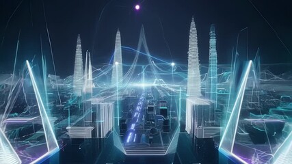 Aufkleber - A captivating display of ethereal structures and vibrant light effects creating a mesmerizing digital landscape.