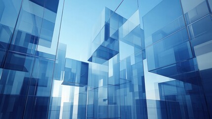 abstract blue glass cubes architectural design.