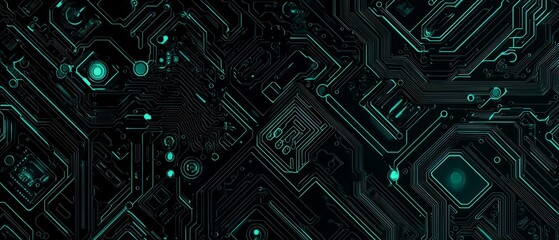 Wall Mural - Overlay of circuit board designs, on black background, Generative AI