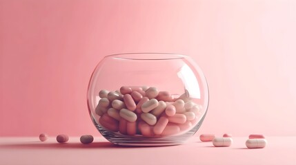 Wall Mural - An illustration of a rounded pill, highlighting its details and texture. The simple background keeps the focus on the pill, making this image ideal for medical and health-related content.