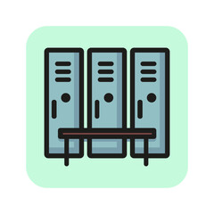 Poster - Gym lockers line icon. Compartment, bench, dressing. Safety concept. Can be used for topics like storage, changing room, security