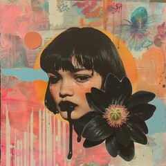 Sticker - Vibrant surreal mixed-media portrait