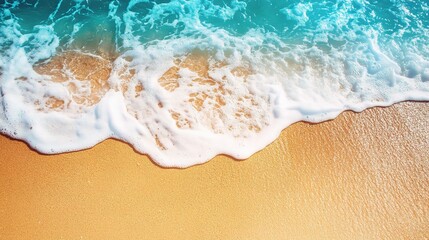 Sticker - Ocean Waves on Sandy Beach: A serene and tranquil scene of crystal-clear turquoise ocean waves gently lapping onto a pristine sandy beach.