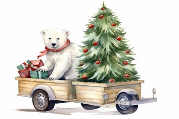 Sticker - Polar bear christmas mammal plant.