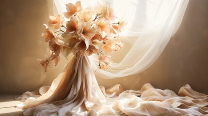 Sticker - Elegant Beige Flowers Bouquet with Sheer Fabric