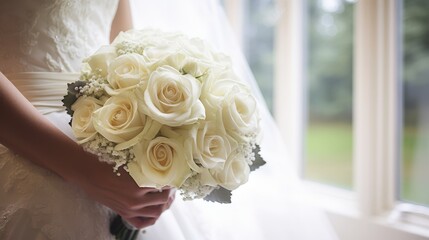 Wall Mural - Bride Holding White Rose Bouquet