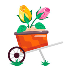 Canvas Print - Garden cart full of roses, flat sticker 

