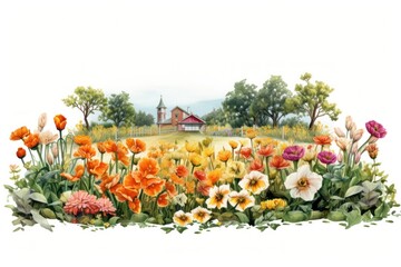 Sticker - Flower landscape outdoors painting.