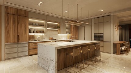 Contemporary Nordic kitchen cabinet, understated warmth, natural lighting and comfort emphasized, slender wood, subdued colors