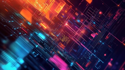 Wall Mural - Neon Circuitry: A high-tech abstract background with glowing lines, circuits, and data streams, representing the future of technology and digital innovation. 