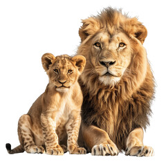 Wall Mural - Lion and cub isolated on transparent background, lion png