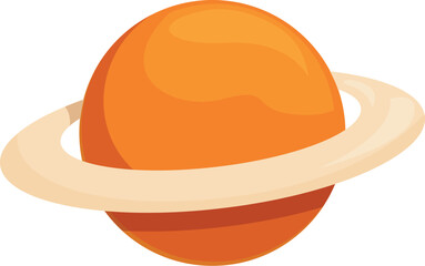 Poster - cartoon orange planet with ring orbiting in the solar system