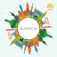 Poster - Glasgow Scotland City Skyline with Color Buildings, Blue Sky and Copy Space. Business Travel and Tourism Concept with Historic Architecture. Glasgow Cityscape with Landmarks.