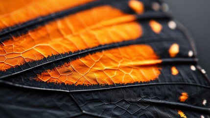 Poster - ultra-detailed photograph of a monarch butterfly wing scale, microscopic ridge structures visible, v